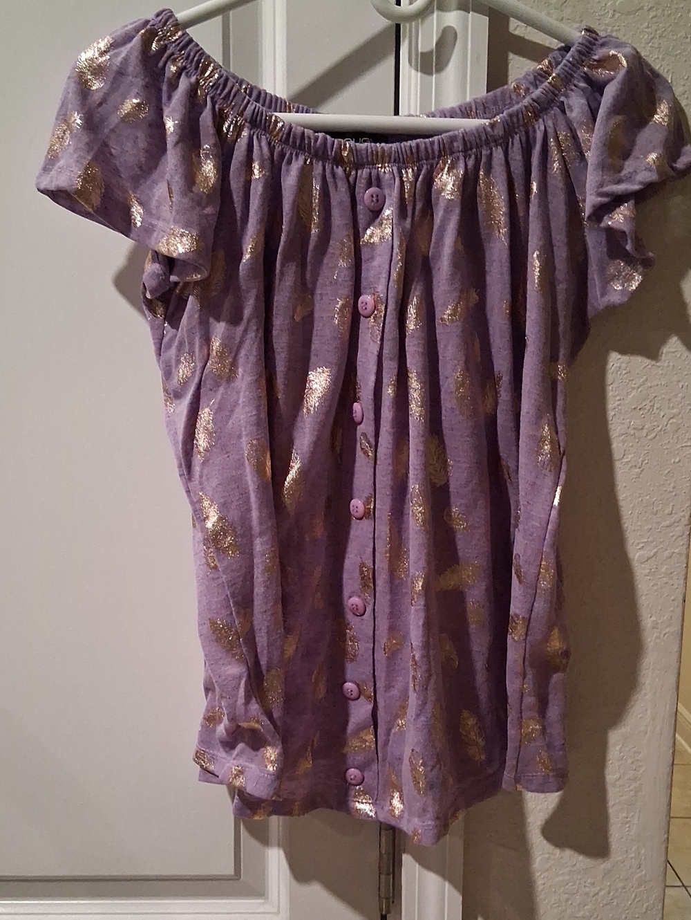 Rouge! Lavender Off-Shoulder Top with Gold Foil Detail
